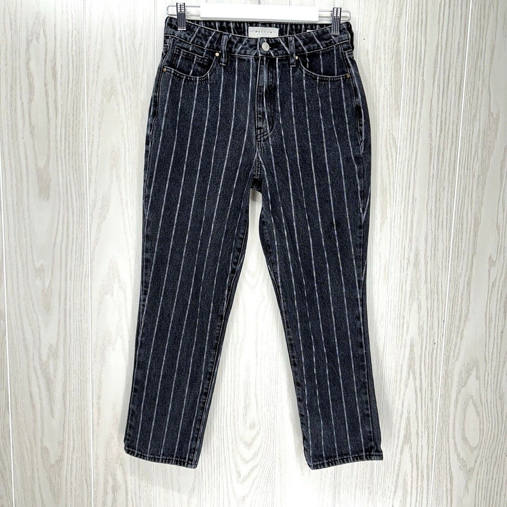 Pacsun Mom Jeans Womens Size 27 Black Striped High Rise Cotton‎ Blend Y2K 90s